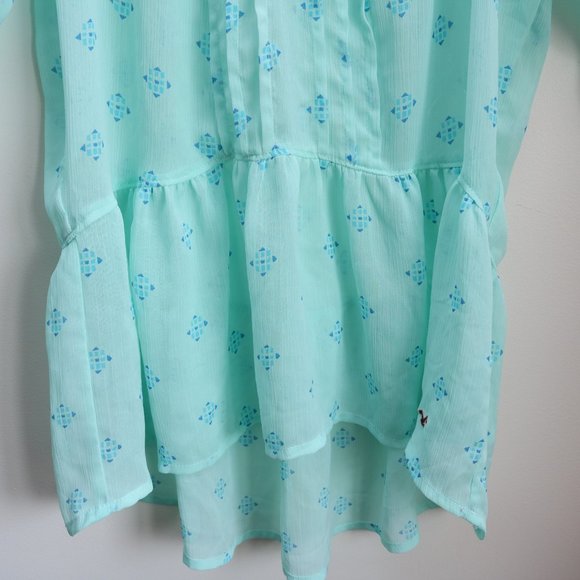 Hollister Baby Doll Top Mint Green Tie Neckline - Picture 5 of 8